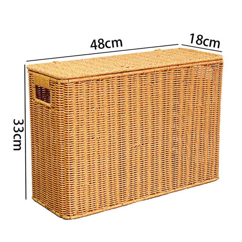 Hand-Woven Imitation Rattan Storage Basket with Lid | Narrow Space-Saving Organizer Box