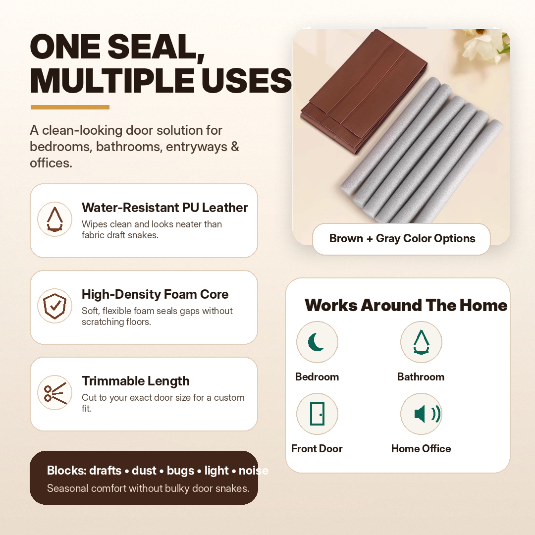 Upgraded Leather Door Bottom Draft Stopper |  Glue-Free Weather Stripping & Soundproof Seal