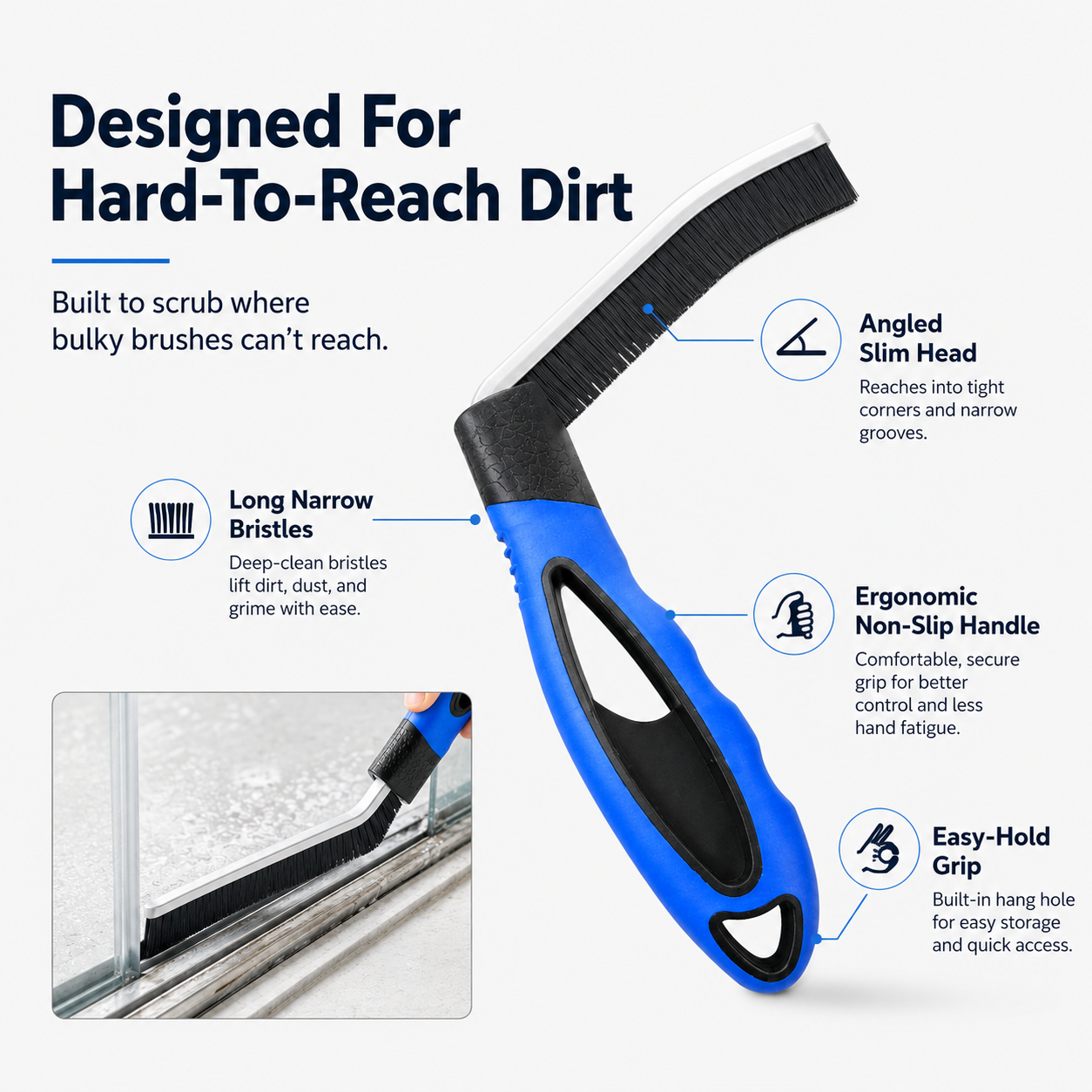 Multi-Purpose Hard Bristle Crevice Cleaning Brush |  Bathroom & Tile Gap Scrubber