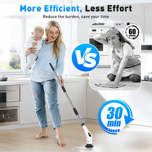 12-in-1 Multi-Functional Electric Spin Scrubber | Cordless, Retractable Long Handle & IPX6 Waterproof